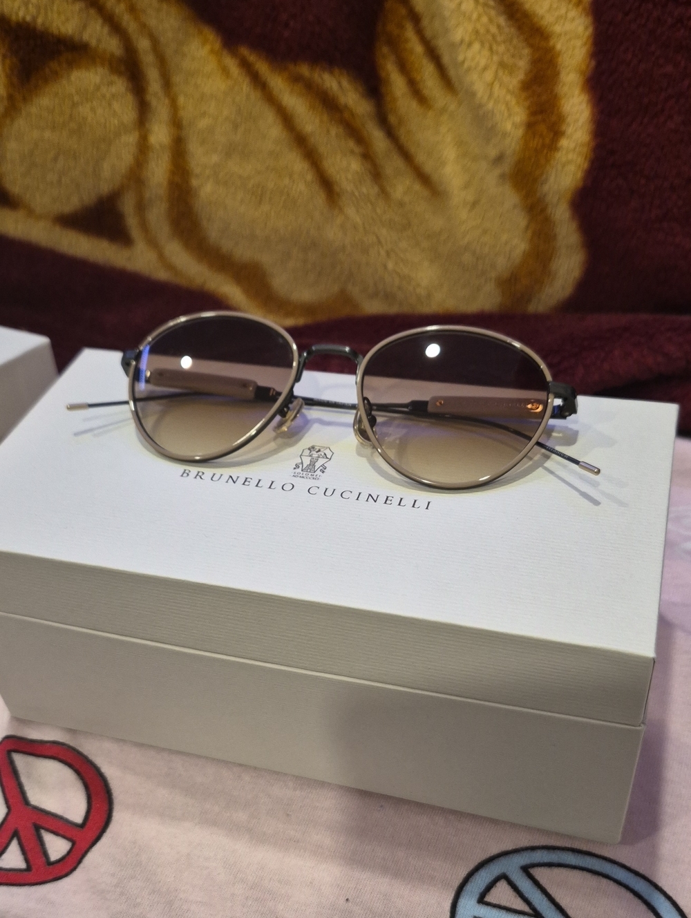 Brunello Cucinelli Men’s Gold Frame Sunglasses with Brown Gradient Lenses
